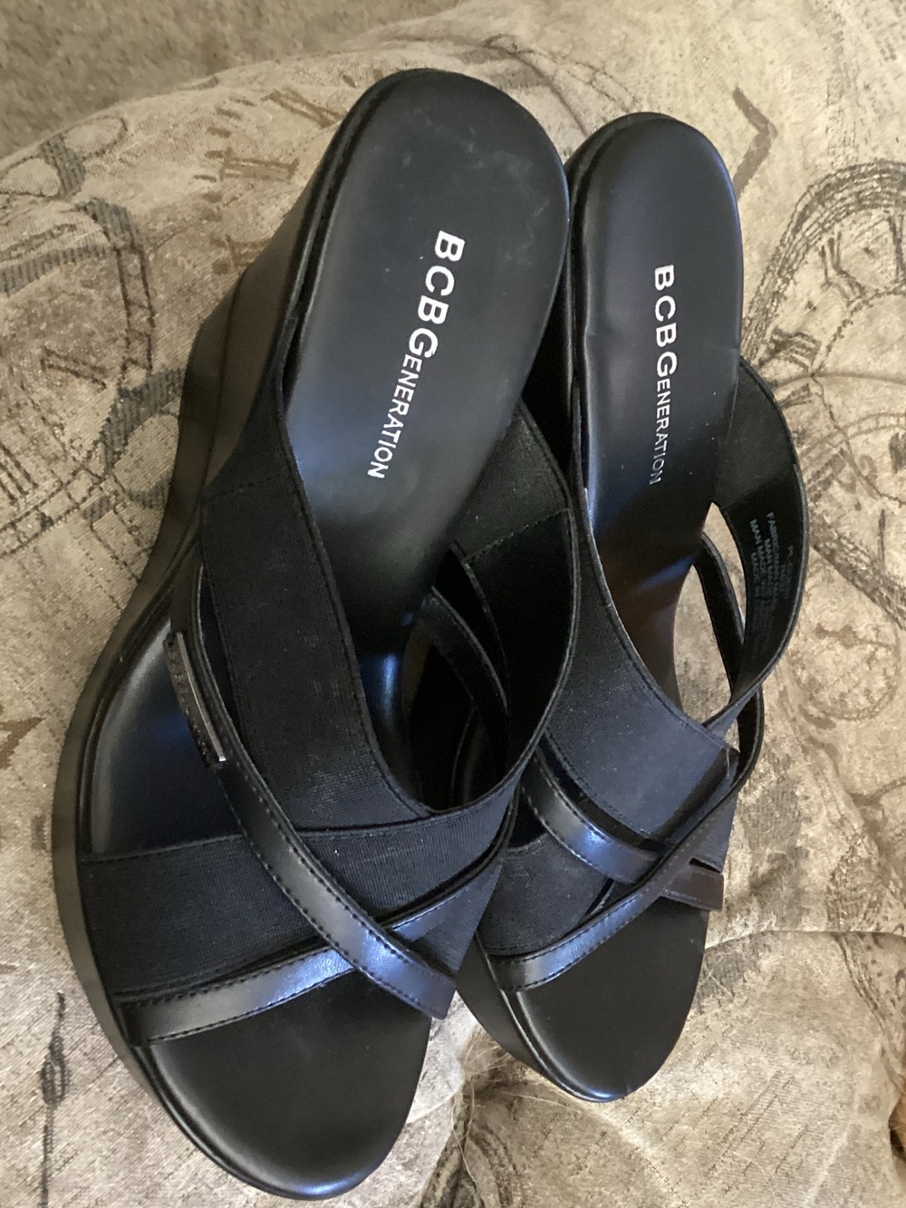 BCBGeneration Black Crisscross Platform Slide Mules